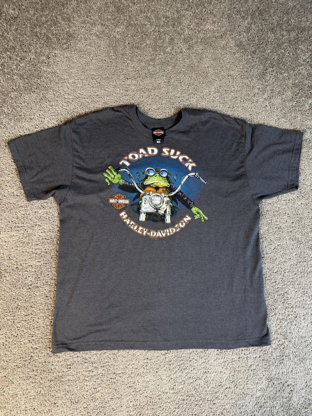 Harley-Davidson Shirt Mens XL Gray Toad Suck Biker Frog Graphic Crew Neck